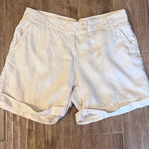 WRAP LONDON SHORTS Linen Shorts L Waist 33” Cuffed Double Button Closure Khaki